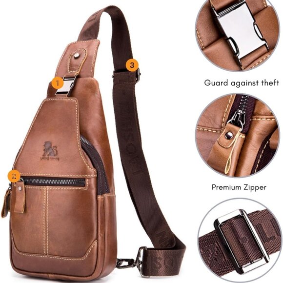 Water-Resistant Leather Sling Backpack: Secure Travel Purse for Adventurers - Picture 3 of 6